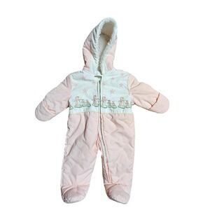 Vintage Quiltex Penguin Embroidered Hooded Snowsuit Bunting Baby Girls 24 M